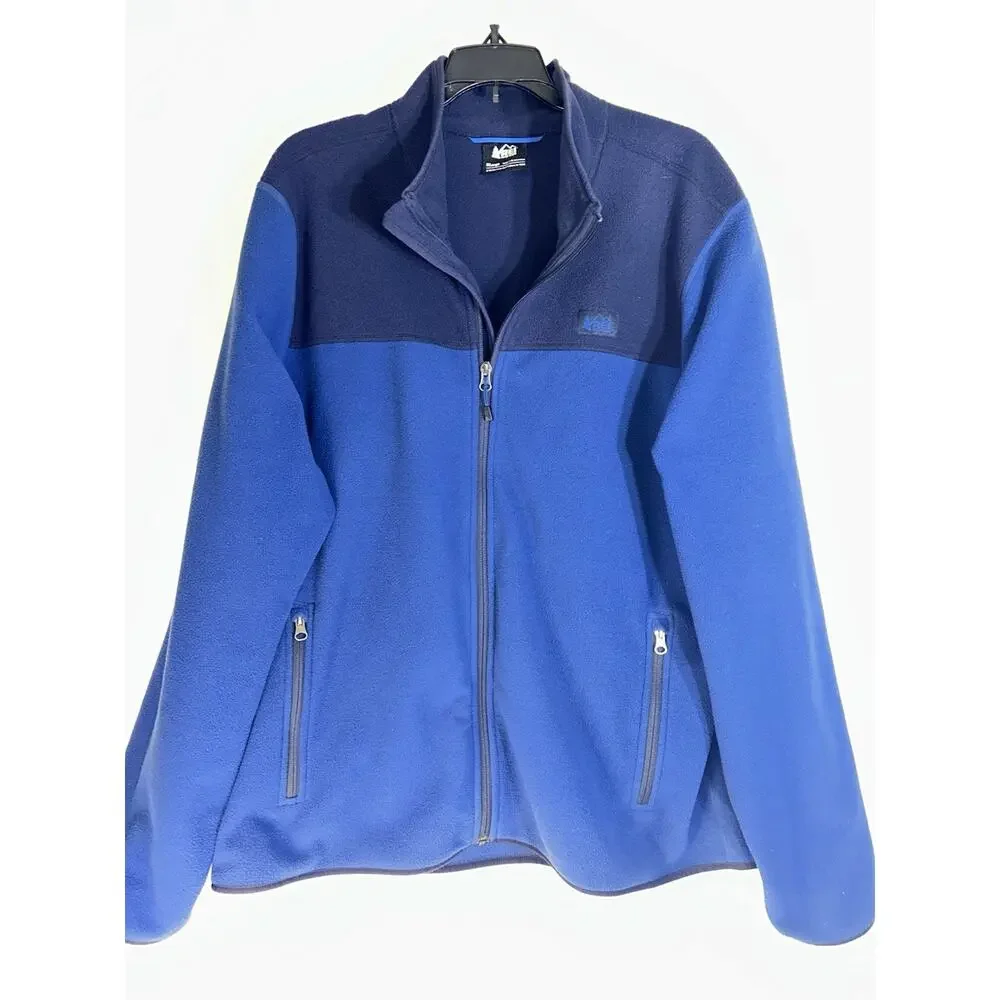REI Co-op Groundbreaker Blue Full Zip Stand Collar Pocket Fleece Jacket Men’s XL